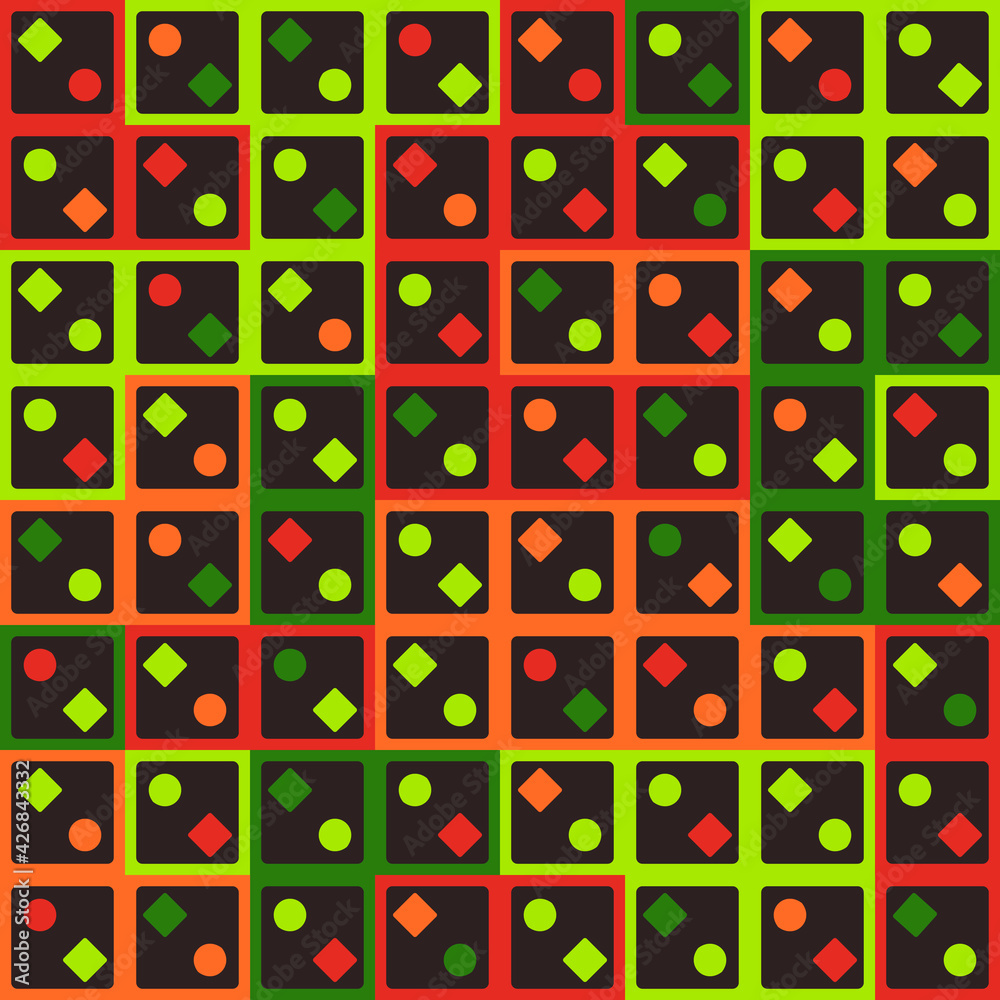 Poster colorful tile with rhombuses and circles inside. vector.