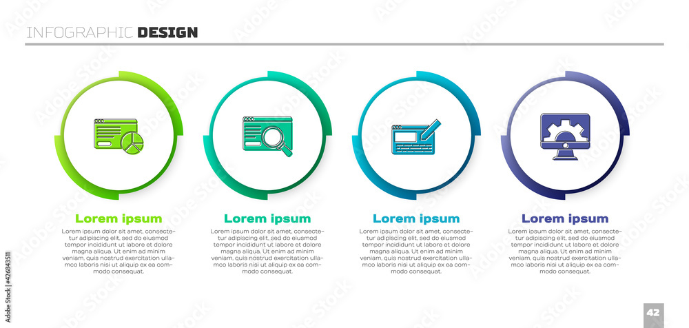 Wall mural set website statistic, ui or ux design, and development. business infographic template. vector