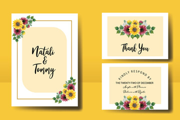 Floral Frame Wedding invitation Card set, floral watercolor hand drawn Sunflower Flower design Invitation Card Template