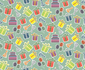 Birthday seamless pattern, vector illustration. Birthday party background in flat design style	
