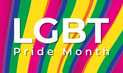 LGBT Pride Month in June. LGBT flag in text. Poster, card, banner, background, T-shirt design. 