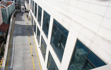 entrance of emergency for ambulances in the building of Taksim Training and Research Hospital high angle view