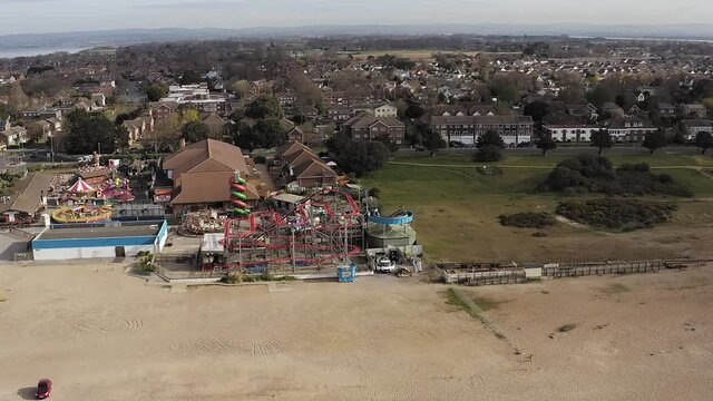 Hayling Island South Beach aerial with the Amusement Park and the popular holiday destination in view.