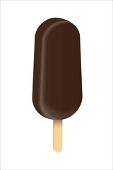 Ice cream Eskimo vector illustration. Popsicles covered with chocolate with wooden stick isolated on white background