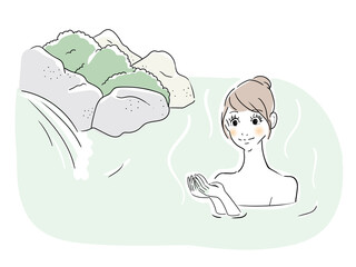 温泉でくつろぐ女性