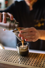 Fototapeta na wymiar Bartender preparing espresso martini cocktail.