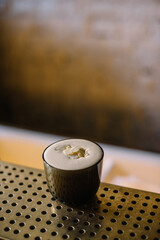 Glass of espresso martini cocktail.