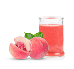 peach fruit  smoothie isolated on white background.