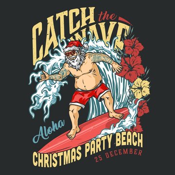 Christmas beach party vintage logotype