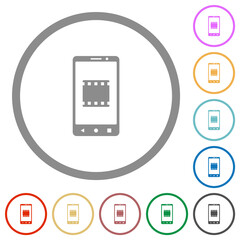 Mobile video flat icons with outlines