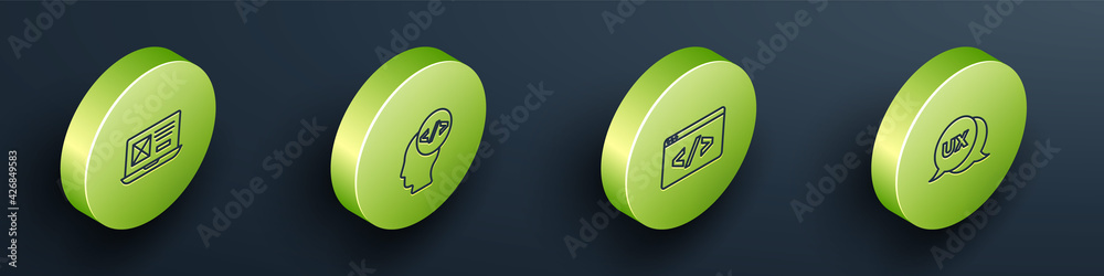 Wall mural set isometric line ui or ux design, front end development, and icon. vector