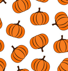 Seamless pattern with pumpkins over white background, vector