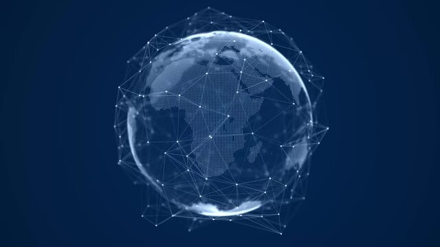 Global network connection. Blue futuristic world map. Concept of planet Earth. 3D rendering.