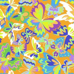 Fototapeta na wymiar Vector pattern with decorative butterflies. Abstract seamless background. Colorful flat design for fabric and textile. Fashion style.