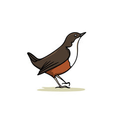 Vector card with hand drawn sweet White-throated Dipper made with ink. Perfect animal design elements, logo template