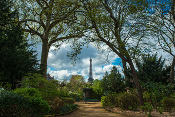 view of the eiffel tower from the park