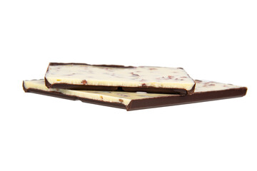 Dark and white double chocolate with fruits isolated on the white background