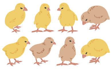 Abstract chicken silhouette set, boho chicken collection, Happy Easter, art decoration, traditional Easter elements, funny chick, vector illustration