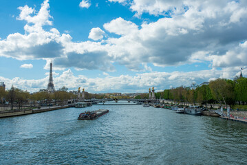 view from the Alexander bridge to the seine river Paris