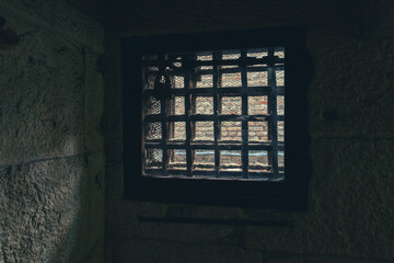 Gitter window of the Doge's Palace Prison, Venice, Italy.