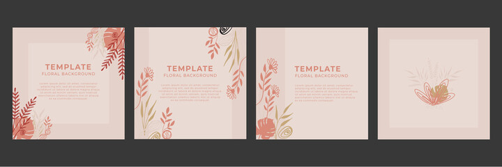 Happy Valentine's Day greeting cards. Floral square templates. Suitable for social media posts, mobile apps, banners design and web/internet ads.