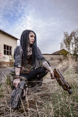 End time scenery with tattooed girl