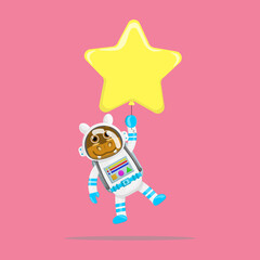Illustration vector graphic cartoon of cute hippopotamus astronaut flying with star balloon. Childish cartoon design suitable for product design of children's books, t-shirt etc