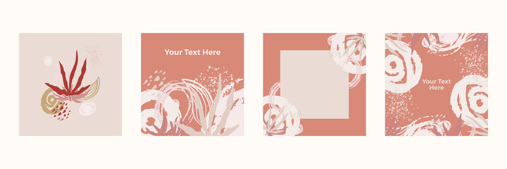 Happy Valentine's Day greeting cards. Floral square templates. Suitable for social media posts, mobile apps, banners design and web/internet ads.