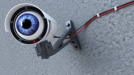 Security camera with blue eye. 3d render.
