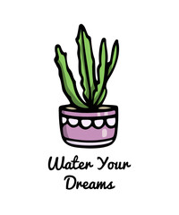 Vector card with hand drawn succulent in painted pot. Ink drawing, graphic style. Beautiful design elements.