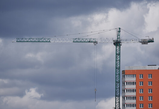 High-rise tower crane. Construction of a multi-storey building. Kyiv, Ukraine.