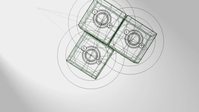 3d animation, three cubes with three magnetic fields on white background