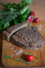 bread with tomato sauce and herbs