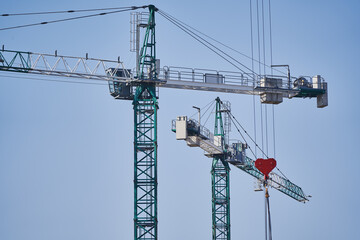 High-rise tower crane. Construction of a multi-storey building. Kyiv, Ukraine.