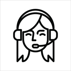 Customer Service Icon. User With Headphone Vector illustration on white background. color editable