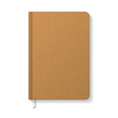 Blank brown kraft paper notebook with white ribbon bookmark mockup template.