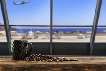 Desk of free space and coffee 
