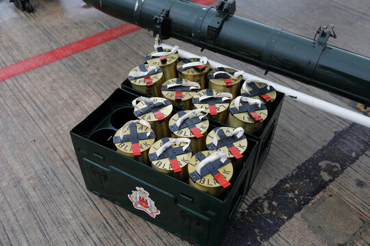 Cartridges of artillery shells are seen before members of the Royal Gibraltar Regiment fire a 41-gun salute to mark the death of Prince Philip in Gibraltar