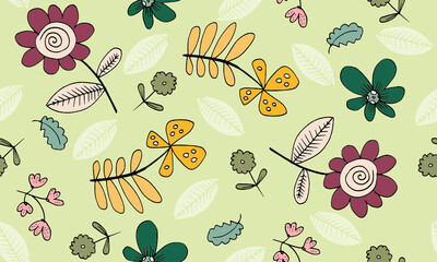 Seamless childish pattern with chrysanthemums and bell flowers. beautiful flowers for fabrics, wrapping, textiles, wallpapers, apparel. Seamless pattern with Scandinavian style.