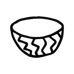Vector illustration with a bowl in the style of doodle. A plate or bowl drawn with a black line.
