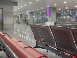 Close-up of airport seats in the waiting room.  Tourism and travel concept.