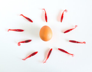 Concept,Active sperm cells swim to the egg on  background.