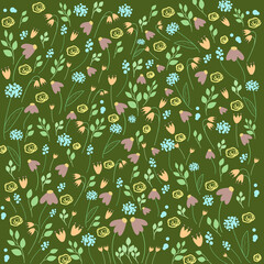 calm beautiful floral pattern with magic flowers in a vintage style
