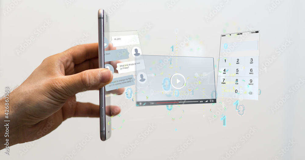 Wall mural virtual develop interface web application in hand