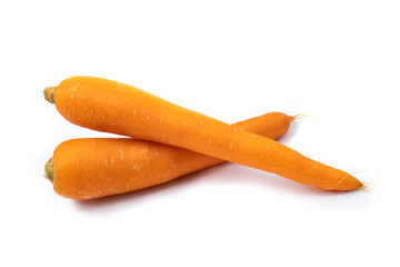 Two raw carrots isolated on white background
