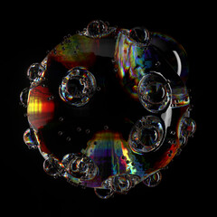 3d render of refractive glass composition. Complex refractions and reflections. Wavy distortion and light dispersion.