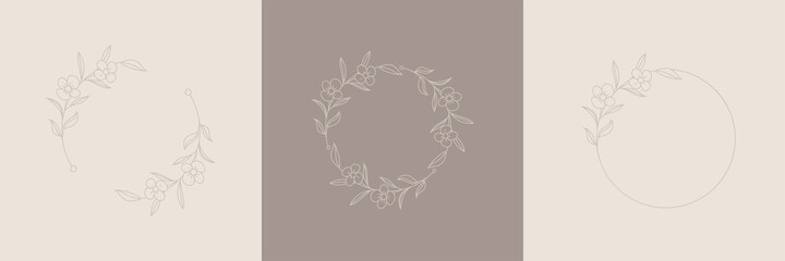 Wildflower Wedding Wreath Frame line art style, Vector illustration design for invite card, invitation wedding or template