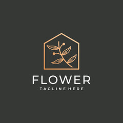 Beauty flower olive home real estate building construction logo vector template