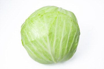 Fresh whole green cabbage isolated on white background