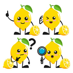 vector illustration of cute lemon fruit have idea theme bundle set. cute lemon fruit Concept White Isolated. Flat Cartoon Style Suitable for Landing Page, Banner, flyer, Sticker.